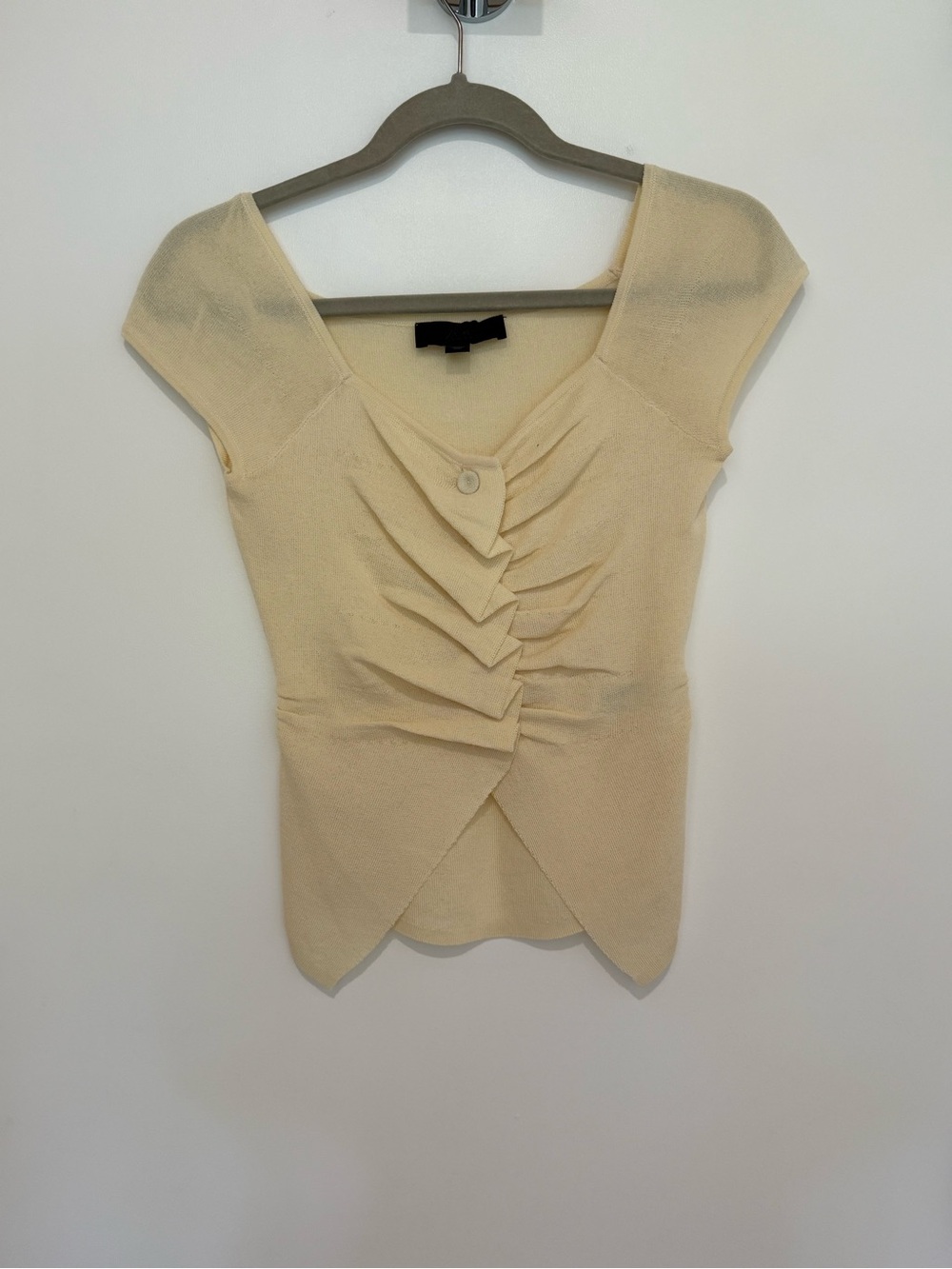Zara Cream Short Sleeve Ruffle-Front Knit Top